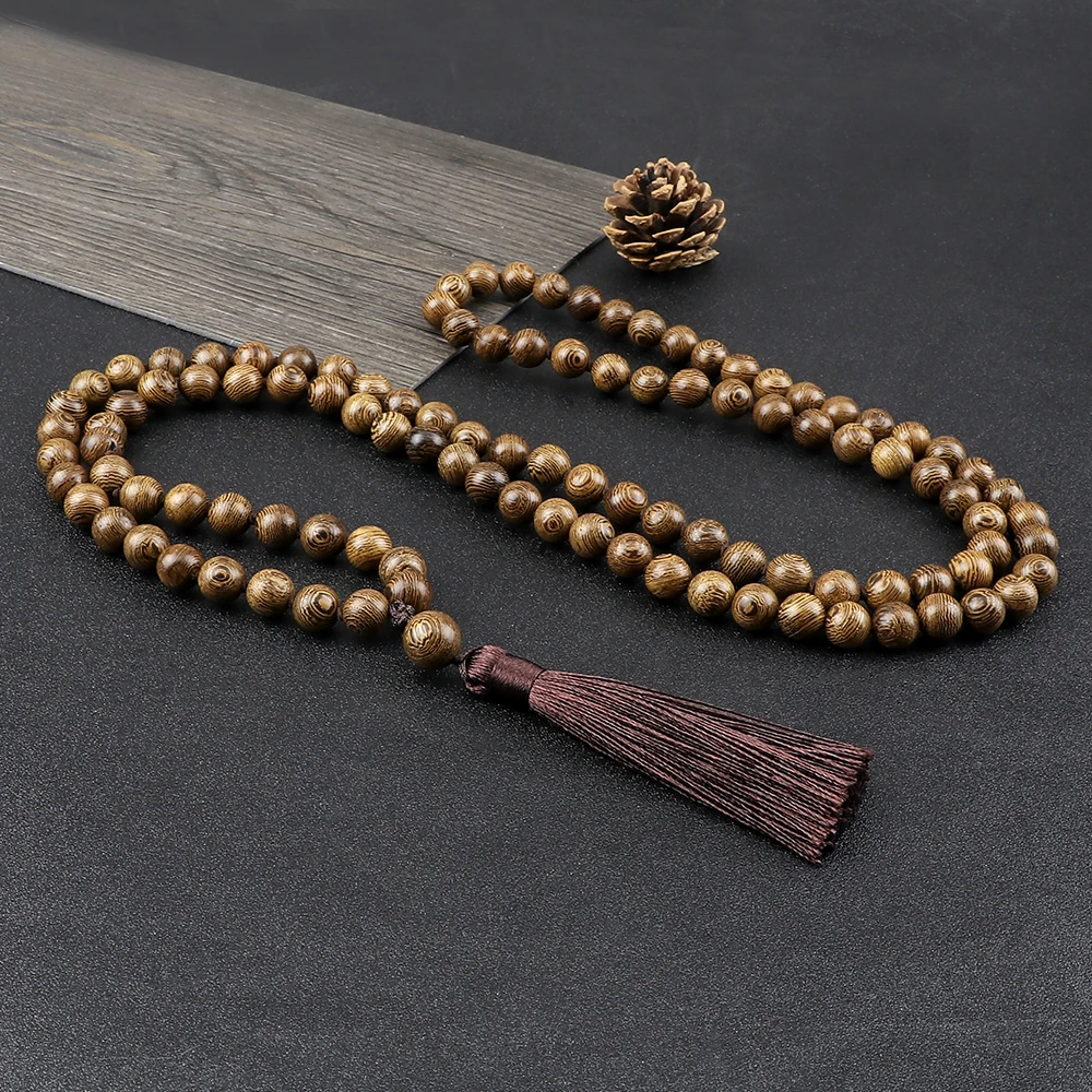 6 8 10mm Vintage 108 Mala Beads Necklace Original Wooden Bead Men Tassel Yoga Meditation Necklaces Women Prayer Buddhist Jewelry 5