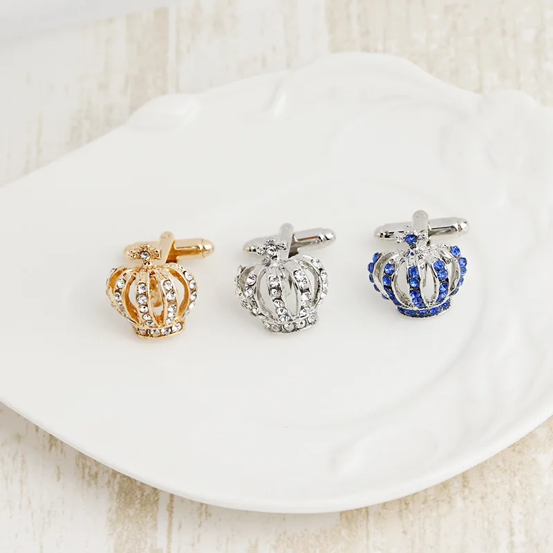

Diamond Crown Cufflinks Shining Rhinestone For Men Women Accessories Wedding Business Cuff Links Jewelry Gifts