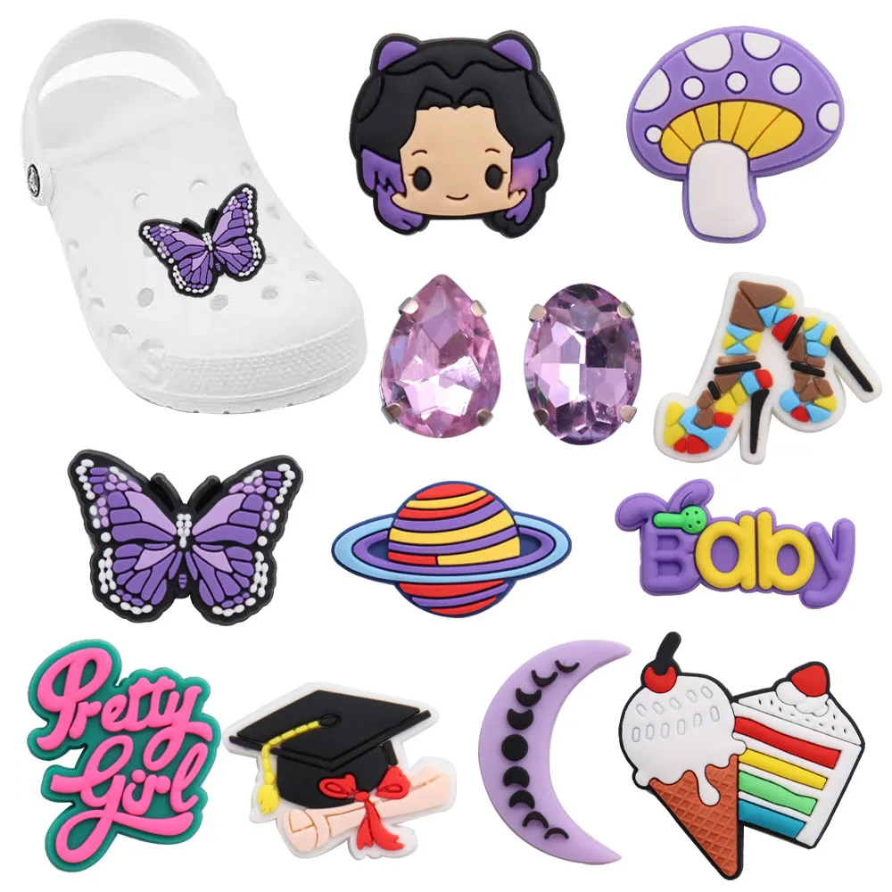 

Wholesale 50pcs Shoe Charms Planet Moon Butterfly Mushroom Accessories PVC Shoe Decoration DIY For Croc Jibz Fit Wristbands
