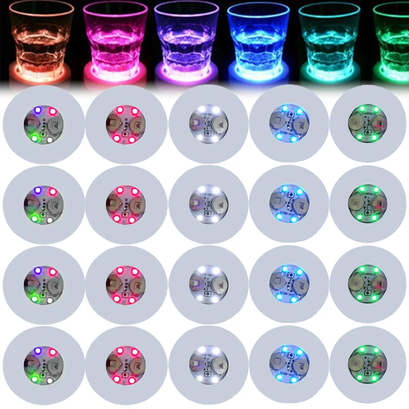 야광 컬러풀 LED 컵 받침, 3 가지 모드 라이트 업 코스터, 바 파티, 와인, 주류 병, 컵 매트, 분위기 조명 장식, 1-20 개