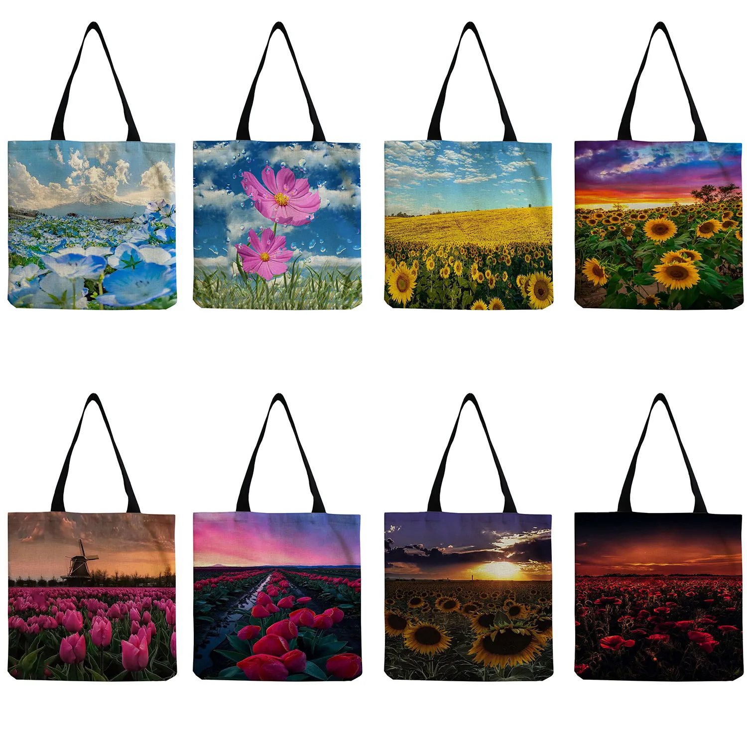

Women's Shoulder Bag Ladies Shopping Bag Tote Bag Customizable Handbags Flower Field Print Sunflower Outdoor Travel Foldable