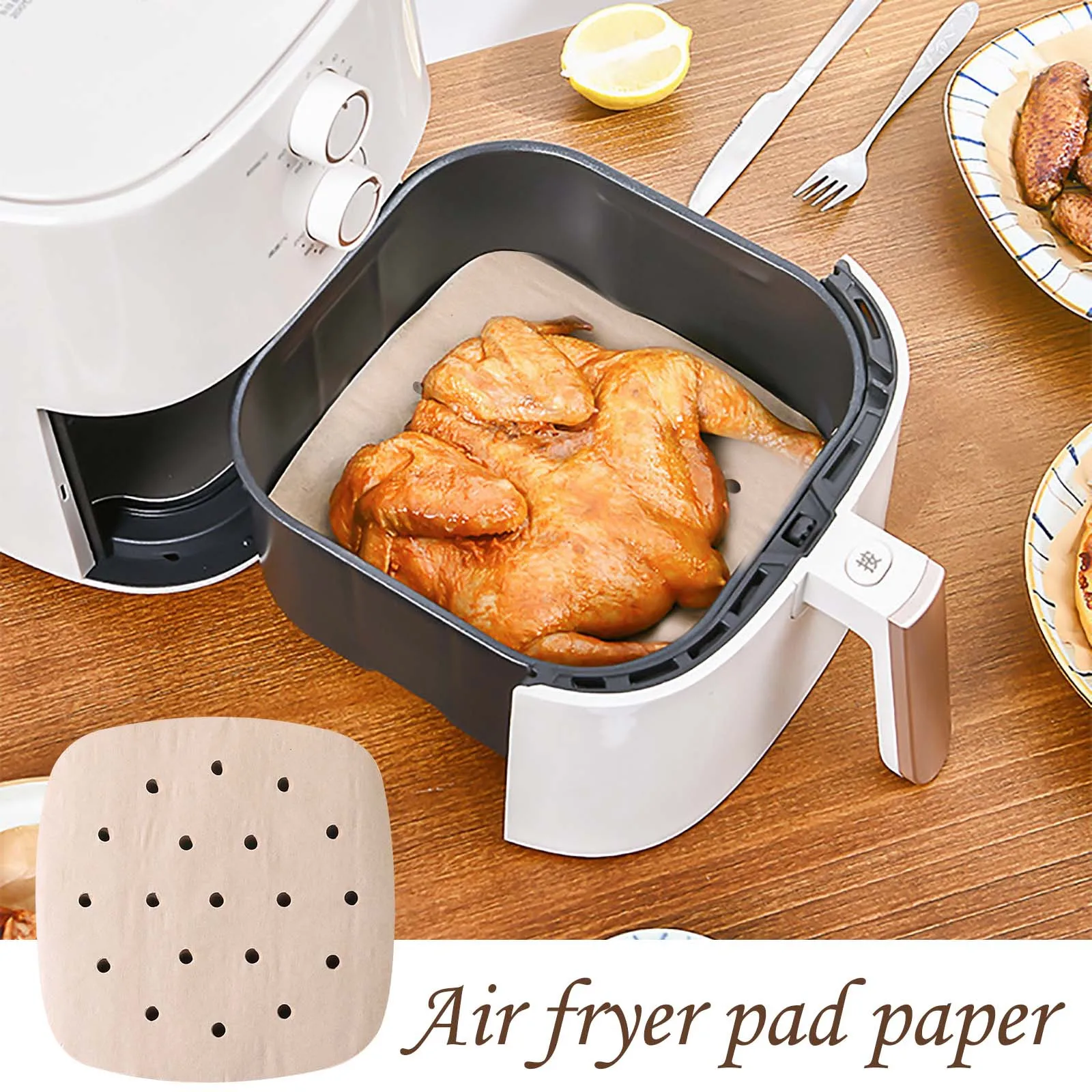 100Pcs Air Fryer Pad Parchment Paper Non-Stick Steaming Basket Mat Baking  Utensils Premium Perforated Pulp Papers For Kitchen
