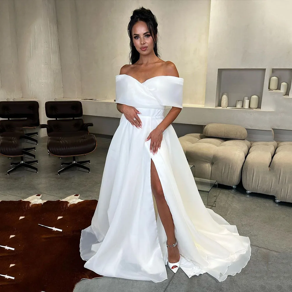 

Msikoods Elegant Satin Mermaid Wedding Dresses For Woman 2024 Off The Shoulder Side Slit Bride Dress Long Vestidos De Novia