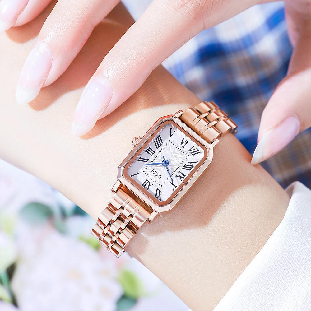 Fashion Quartz Wrist Watch for Ladies Rectangle Roman Scale Stainless Steel Bracelet 3ATM Water Resistance Luxury Ladies Watches