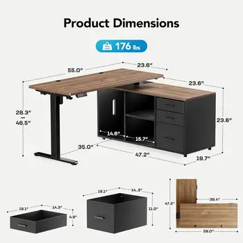 Electric L-Shaped Standing Desk, Adjustable Height Executive Desk with 4 Memory Presets, 55 x 23.6 Walnut Desktop for Home Offic 3