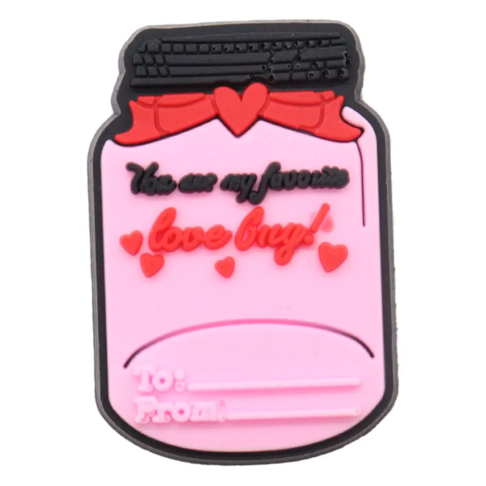 New Arrival 1-16Pcs PVC Red Heart Bottle Happy Valentine's Day Slippers  Buckle Fit Croc Jibz Charm Adult Holiday Gift