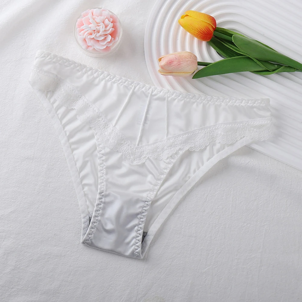Lace Women Underpants Elegant Floral Lace Trim Low-waist Women's Panties for Daily Wear Honeymoon Wedding Night Silky