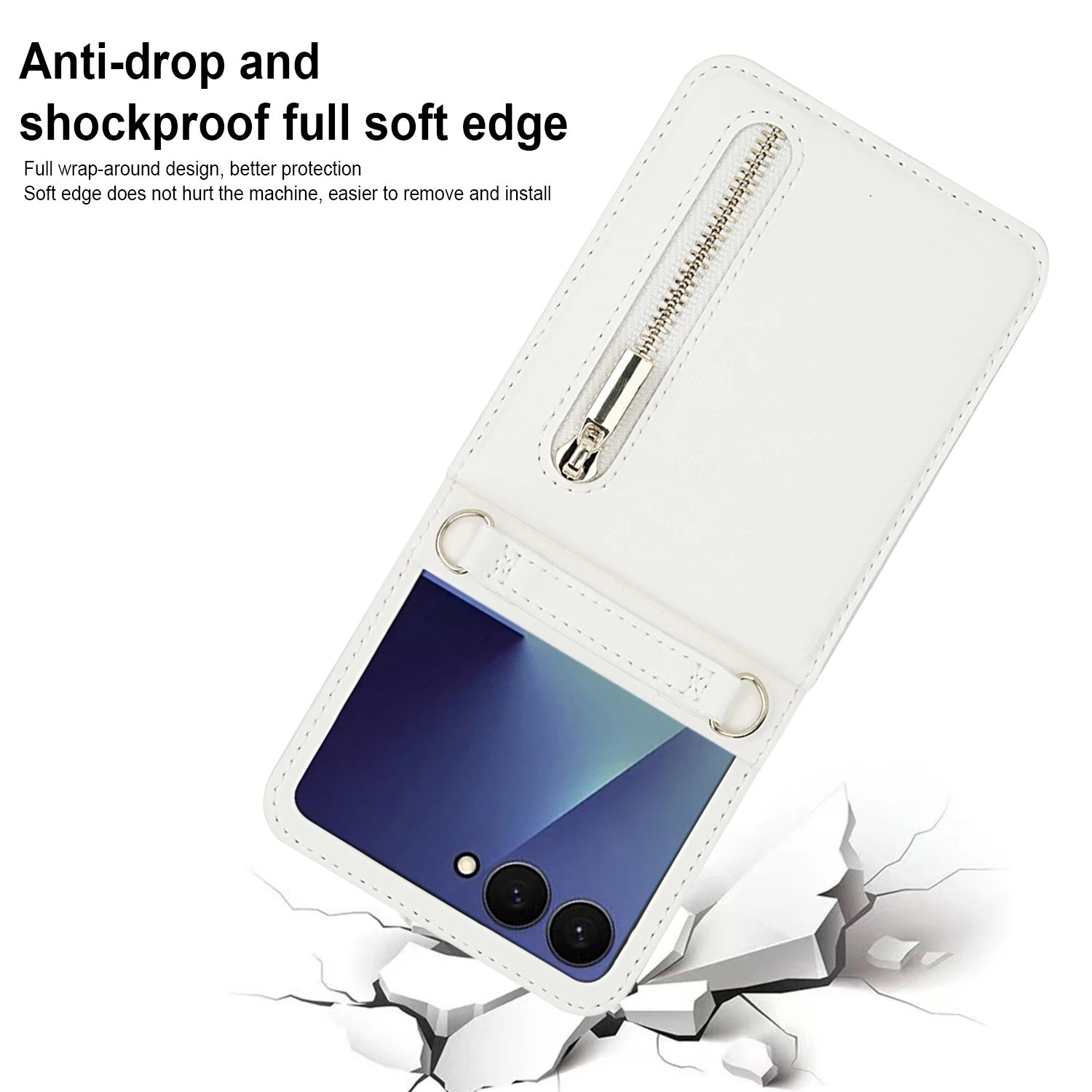 Leather Wallet Phone Case with Zipper Pocket, Kickstand, and Crossbody Strap - Shockproof and Protective