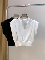 Camisas De Mujer 2025 femmes Blouses col en v sans manches chemises tempérament couleur unie culture hauts été Vintage tout Match Blouse 6