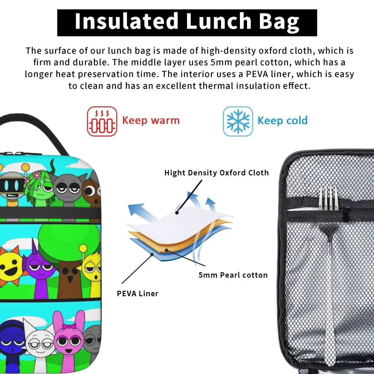 Cartoon Game 
Sprunki Incredibox Insulated Lunch Bags Large Reusable Cooler Bag Lunch Box Tote Office Travel Men Women 5