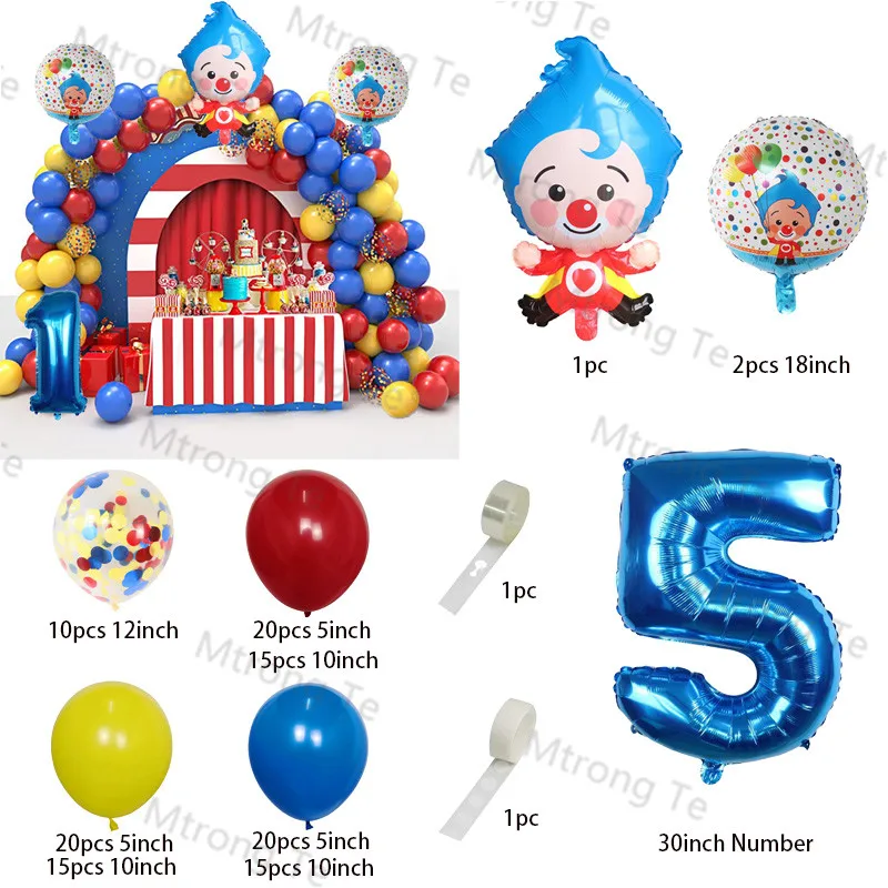 Plim Clown Foil Number Balloons, Blue Latex