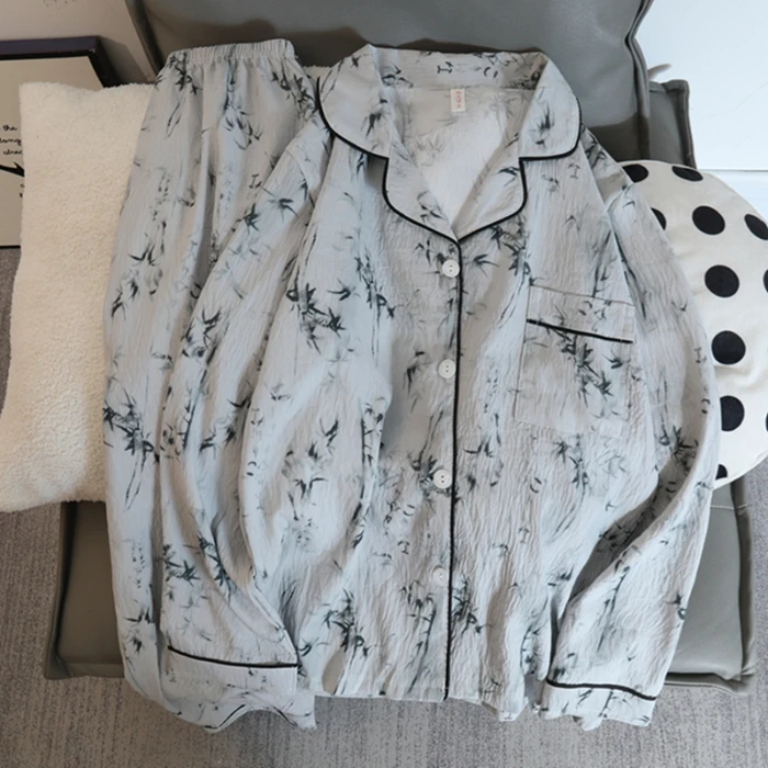 Novo outono cerejas conjuntos de pijama para mulheres roupas de algodão falso para mulheres lapela macia cardigan 2 peça conjunto doce bonito pijama feminino 15