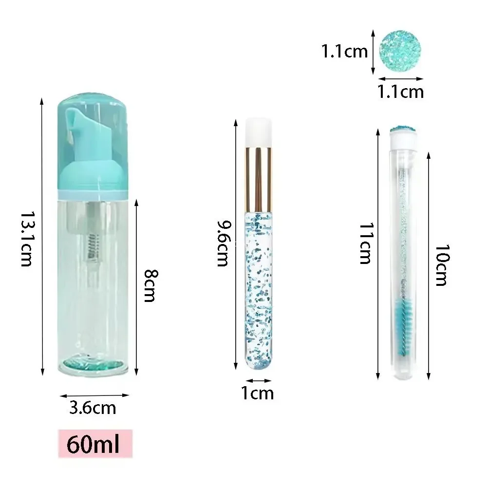 Eyelash Cleansing Bottle 60ML Transparent Green Plastic Foam Pump Grafting Eyelash Cleaning Brush Reusable