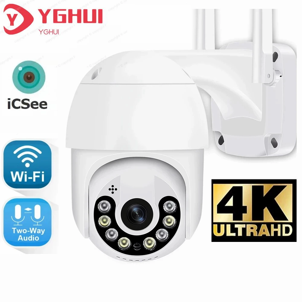 

8MP ICSee Outdoor Security WIFI IP Camera Wireless 4K Speed Dome Waterproof CCTV Camera Two Ways Audio