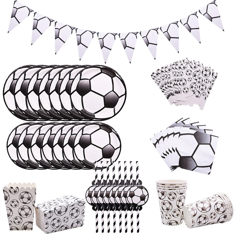 

Football Theme Party Supplies Disposable Tableware Soccer Birthday Party Decorations Paper Plate Cup Banner Baby Shower Decor