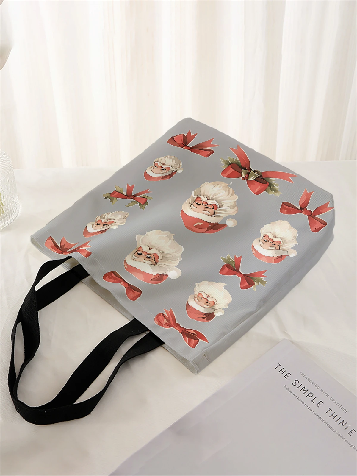 1pc,cartoon Santa Claus handbag, reusable fashionable handbag, multifunctional handbag, printed canvas shopping bag