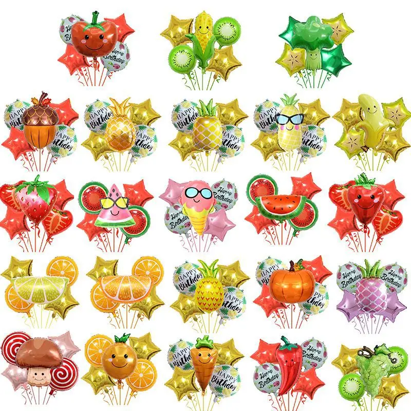 

18-inch Vegetable and Fruit Balloon Five-piece Aluminum Film Balloon Food Theme Birthday Party Celebration Decoration Supplies