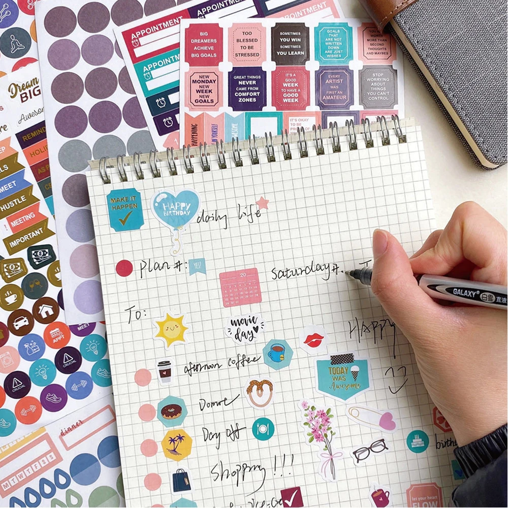 1748Pcs Planner Stickers for Diary Accessories Stickers Notebook DIY Material Scrapbooking Stickers for Notebooks Stationery 1 sheet kawaii cartoon 3d puffy llama alpaca stickers stationery accessories for planner journal notebook diary scrapbooking