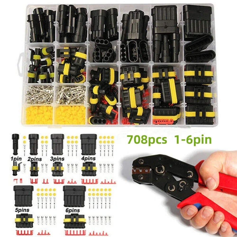 708pcs Car Waterproof Electrical Wire Automotive Connectors Plug with Pliers Kit