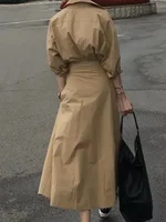 Modigirl Women Casual Long Shirts Dresses 2025 Summer Spring Clothes Khaki Puff Sleeves Botton Simple Maxi Dresses for Women - Image 2
