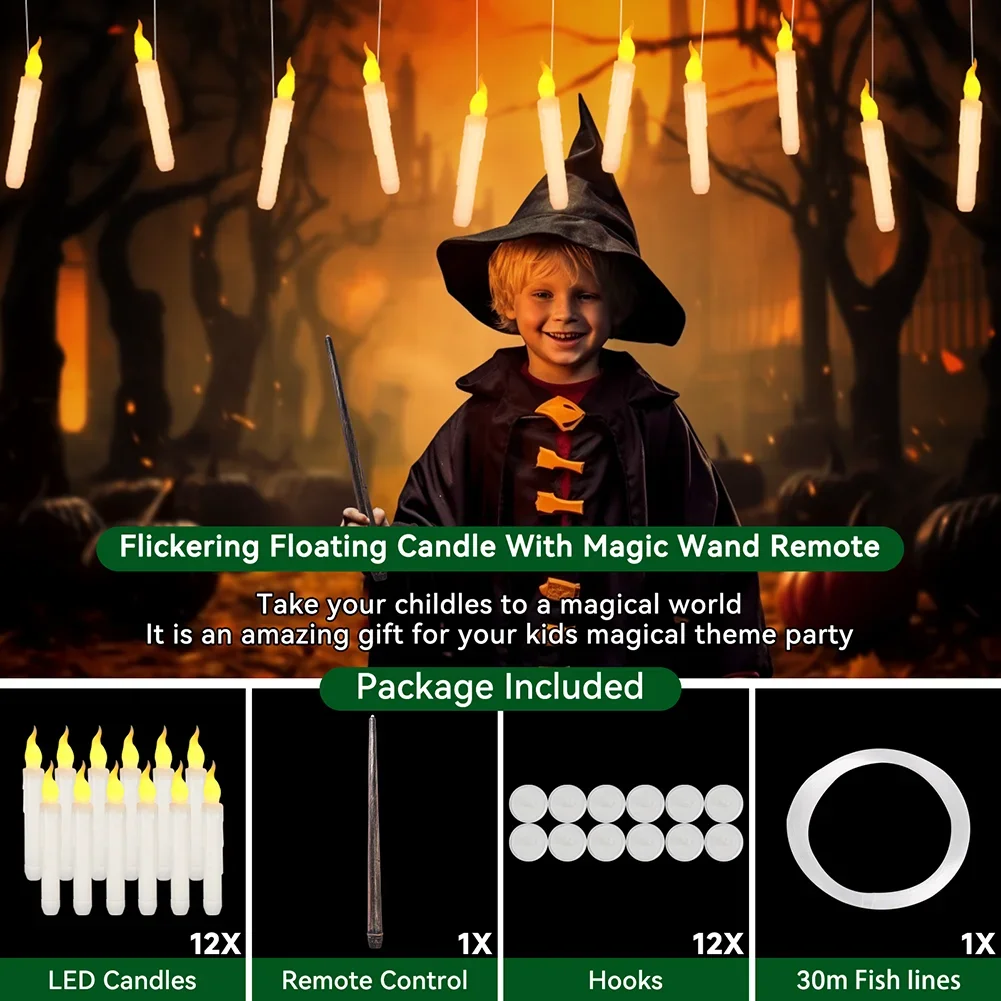 Halloween Christmas Birthday Decoration Floating LED Flameless Flicker Candles 12/24Pc Magic Wand Remote Control
