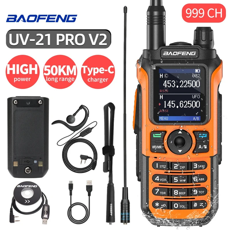 Baofeng UV-21 pro V2 bezdrátový kopie frekvence tri pás výkonný vodotěsný dlouhé rozsah UV-5R 22pro S22 type-c dva způsob rádio