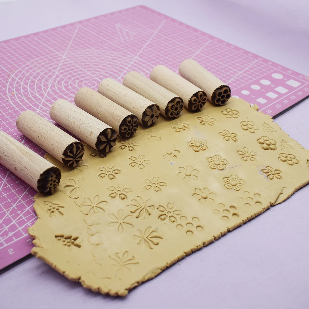 1.5cm Mini Clay Stamp Wood Block Flower Emboss Press Stamp For Polymer Clay Pottery Texture Impressive Print Seals