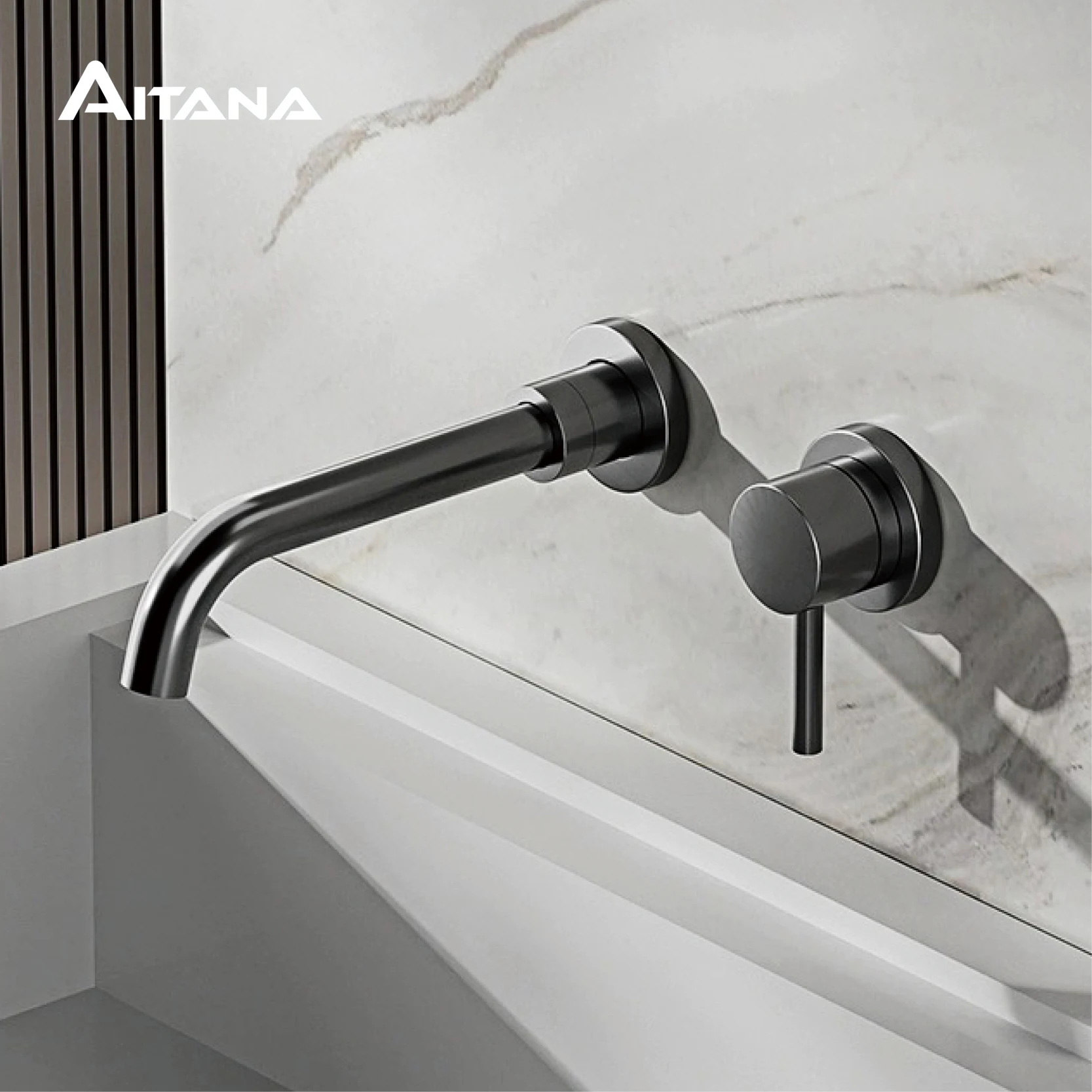 โมเดิร์นติดผนังสีดำทองเหลืองก๊อกน้ำในห้องน้ำพร้อมปกปิดการออกแบบ2-Hole เดี่ยวเย็นและ Hot Dual-ควบคุมอ่างล้างหน้า 1