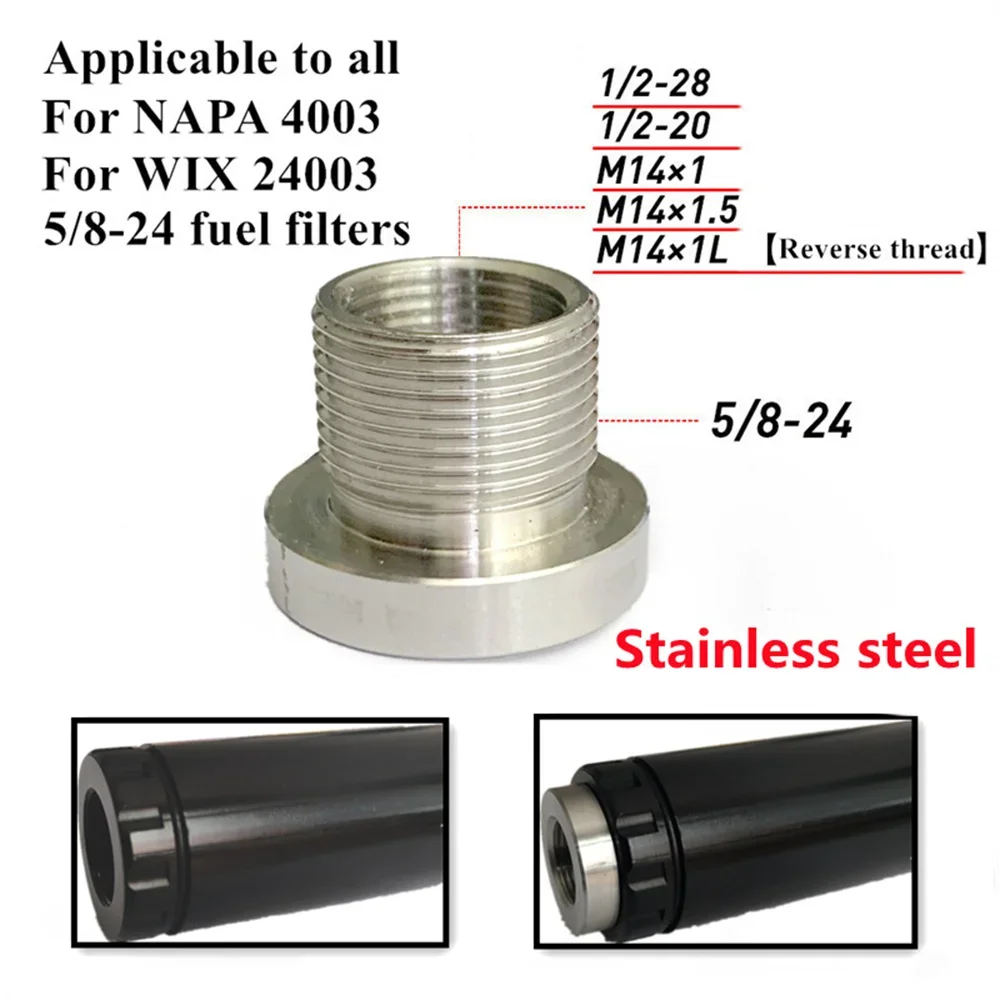 Stainless Steel 5/8-24 1/2-20 to M14 Fuel Filter Adapter Car Fuel Filter Barrel Thread Adapter for NAPA 4003 WIX 24003 5/8-24