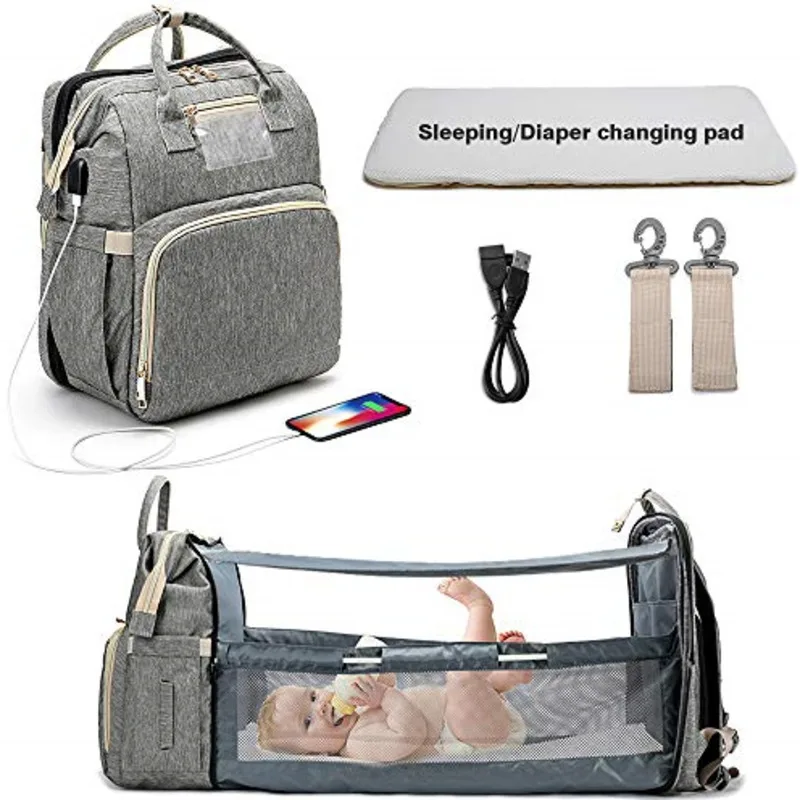 2020FashionPortableFoldingCribDiaperBagMultiFunctionLarge