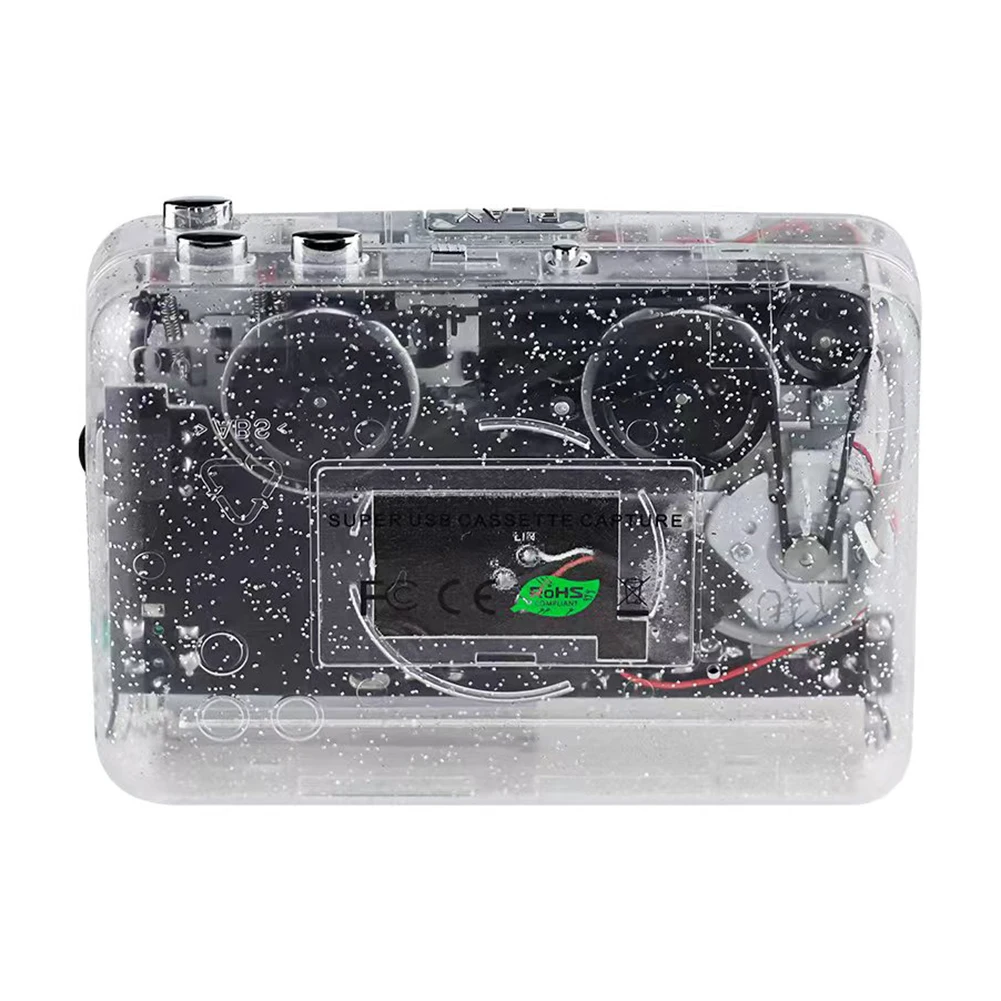 Cassette To MP3 Format Tape Player Full Transparent Shell English Listening Tape Player Plug and Play USB Type-C for Study