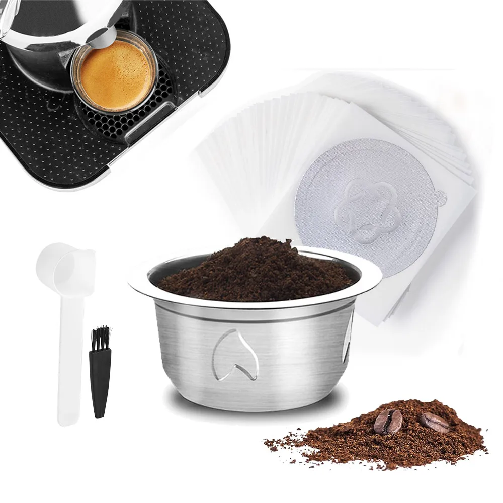 

Refillable Vertuo Capsule Reusable Stainless Steel Nespresso Vertuo Pod Kit 50 Foil Lids Rich Crema Vertuoline Capsules 7.8oz