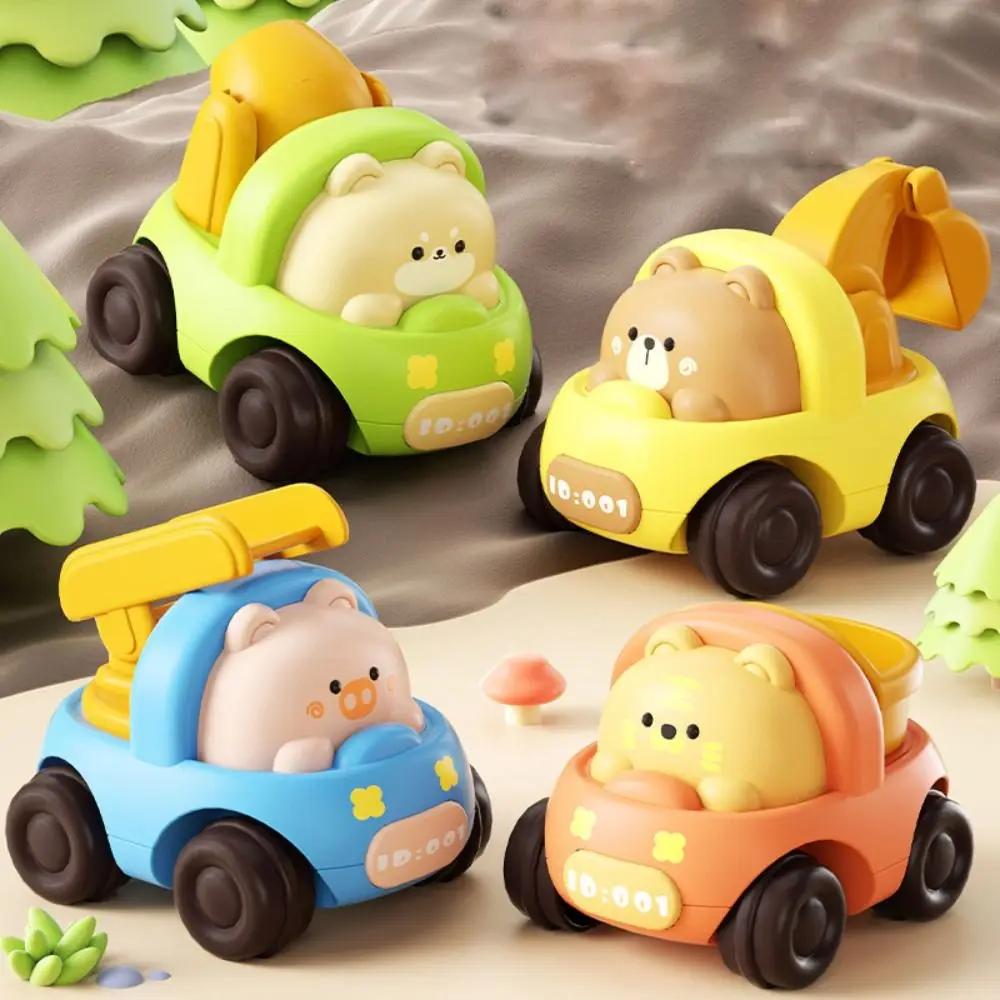 

2PCS Plastic Engineering Car Toy Excavator Cute Cartoon Baby Toy Car Fire Truck Animal Inertia Push Car for 6 months And Up