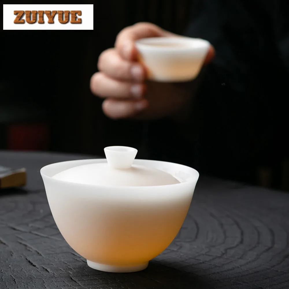 Handamde Ice Seed Jade White Gaiwan 150ml Sheep Fat Porcelain Sopera Tea Tureen Tea Maker Cover Bowl Ceremony Ornaments Gift
