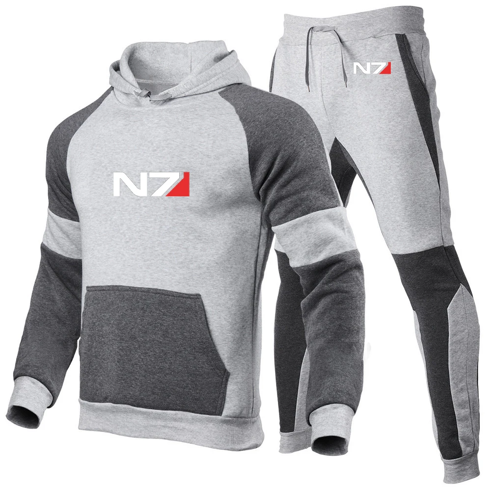 2023 Spring and Autumn N7 popular effect Logo printing design splicing pullover+sweatpants patchwork comfortable and popular sui
