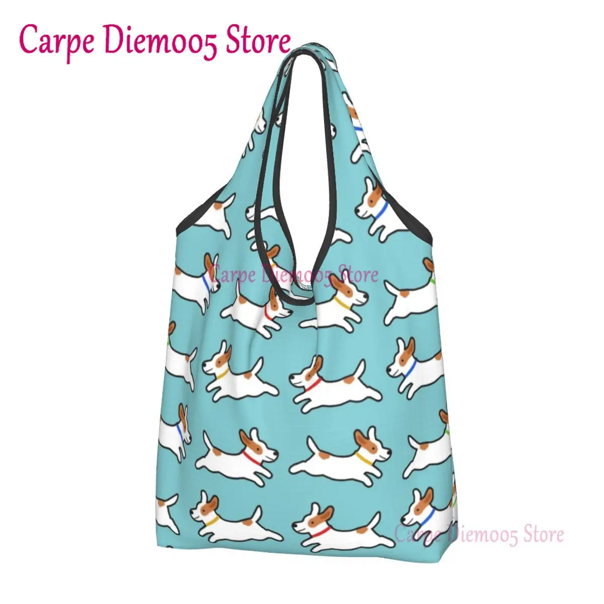 

Kawaii Cute Jack Russell Terrier Running Dog Shopping Tote Bags Portable Groceries Shoulder Shopper Bag
