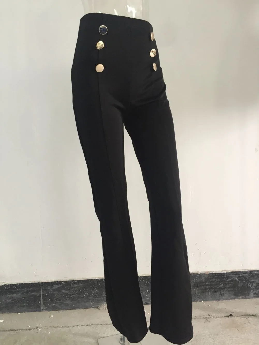 Women Stylish Slim Personality Double Breasted Flared Pants Autumn And Winter High Waist Solid Color Commuter Flared Trousers