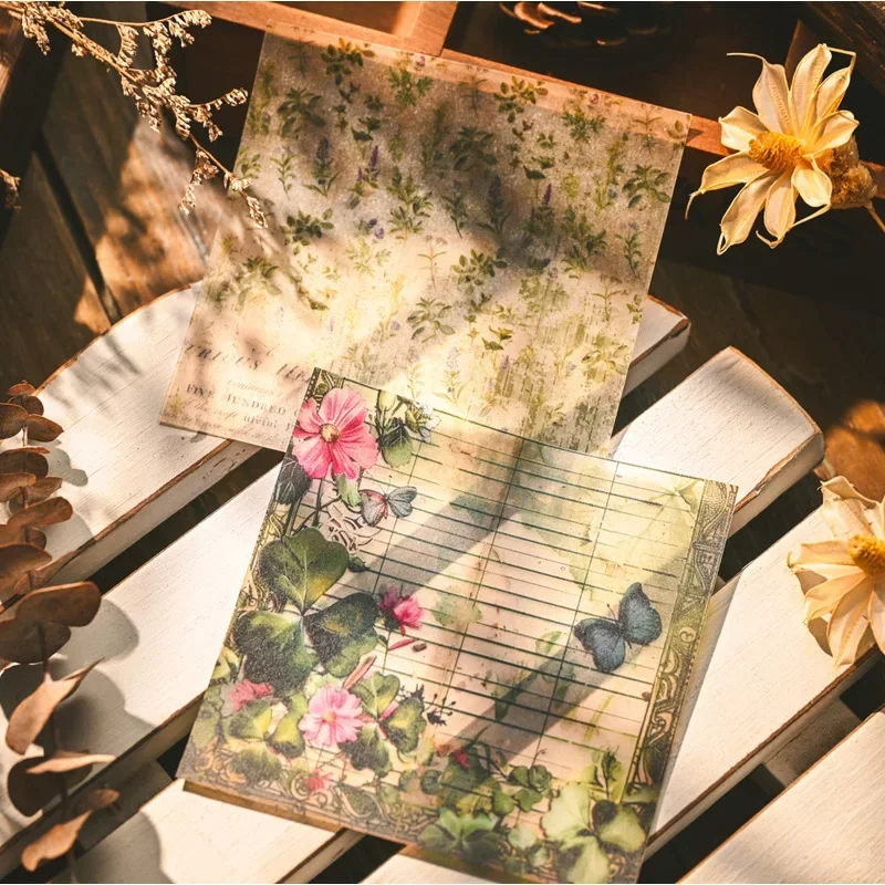 Vintage Butterfly Vellum Stickers Small Background Paper Plant Flower Transparent Stickers Scrapbooking Material 3"X3" 12 Sheet