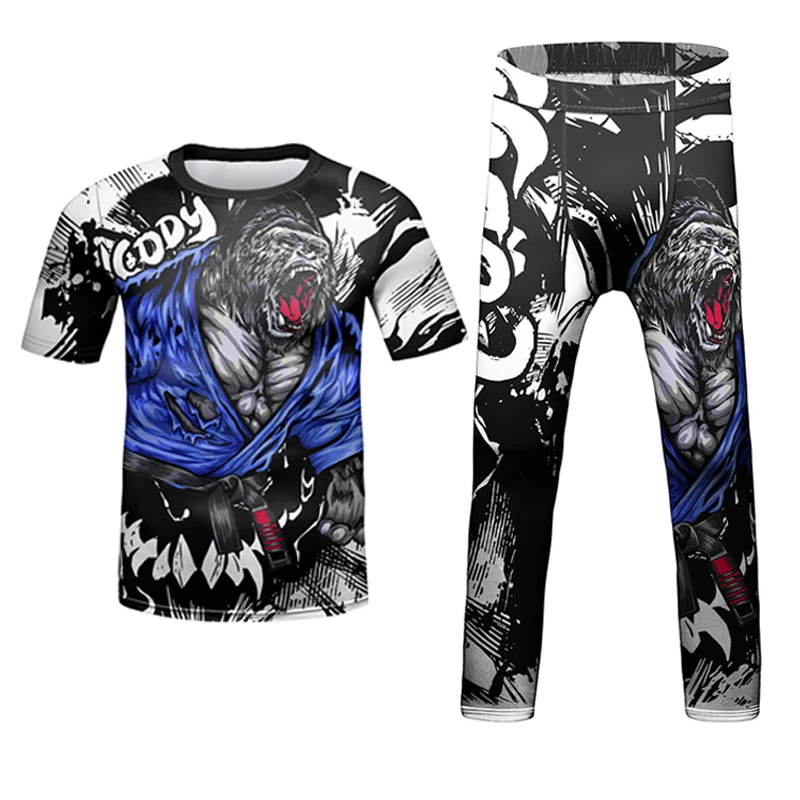 Mma Kids Rash Guard Bjj T-shirt Pant Set Jiu Jitsu Shorts Children Kickboxing Muay Thai Fighting Sportwear Boy Boxing Clothing sports apparel