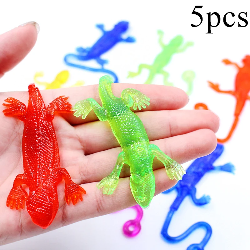 

5Pcs Novelty Sticky Lizard Animals Retractable Viscous Rubber Lizard Children Funny Gadget Random Color Wholesale