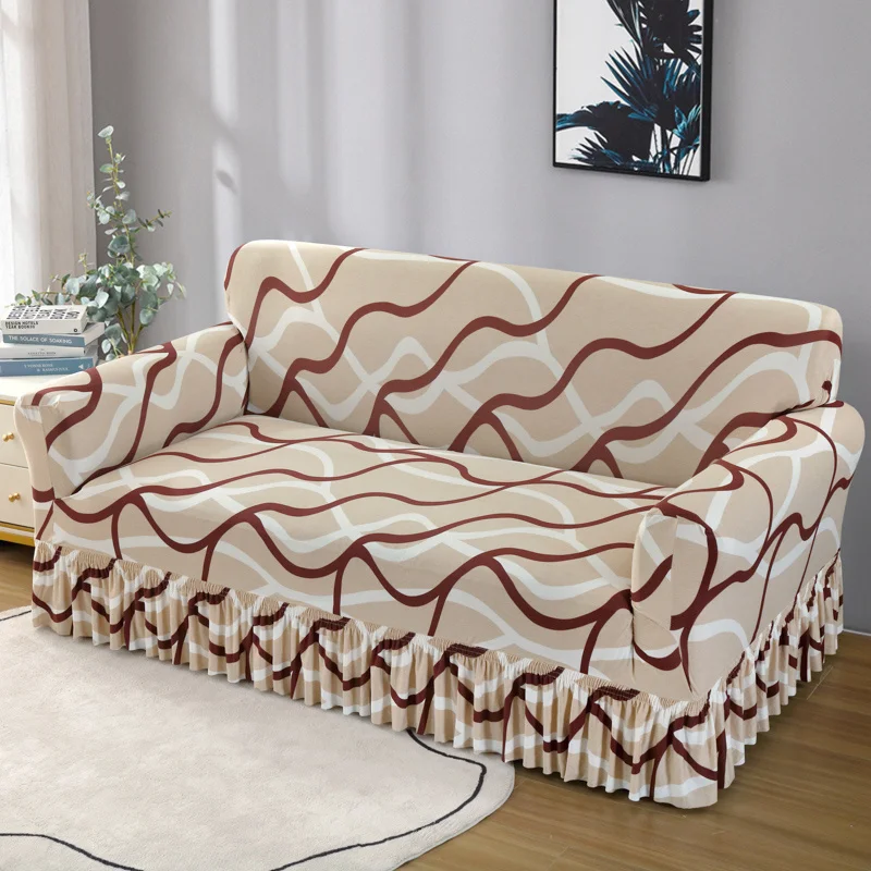 1 pack elastic pleated skirt sofa cover all-inclusive sofa cover universal simple modern sofa protective cover suitable for living room study bedroom hotel hotel sofa cover 2