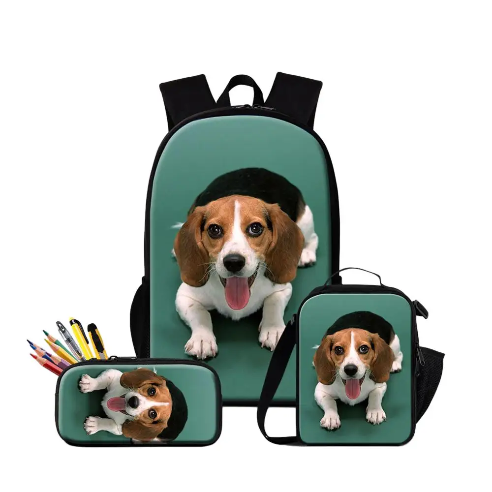 3PCS/Set Jack Russel Dog Print School Large Capacity Backpack With Pencil Case Lunch Bag 16 Inch Polyester Sublimation Bookbag