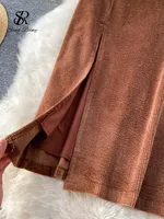 SINGREINY Women Korean Split Sexy Long Skirt 2024 Winter Corduroy Slim Thick Streetwear Fashion Vintage Autumn Bodycon Skirt - Image 6