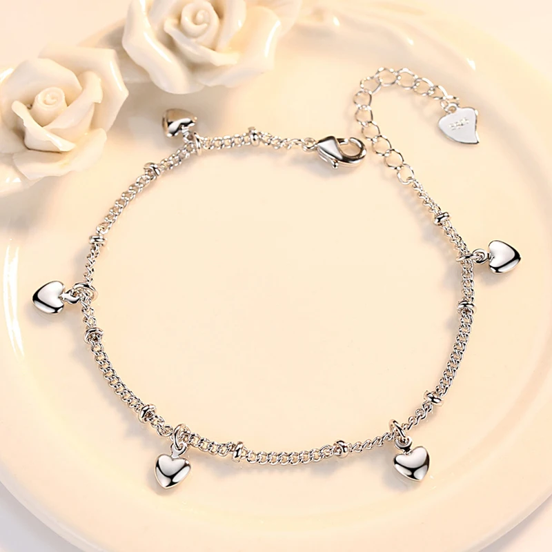 Original Solid Silver 925 Color Bracelet For Women Romantic Birthday Present Heart Charms Bracelet Fashion Jewelry Gifts