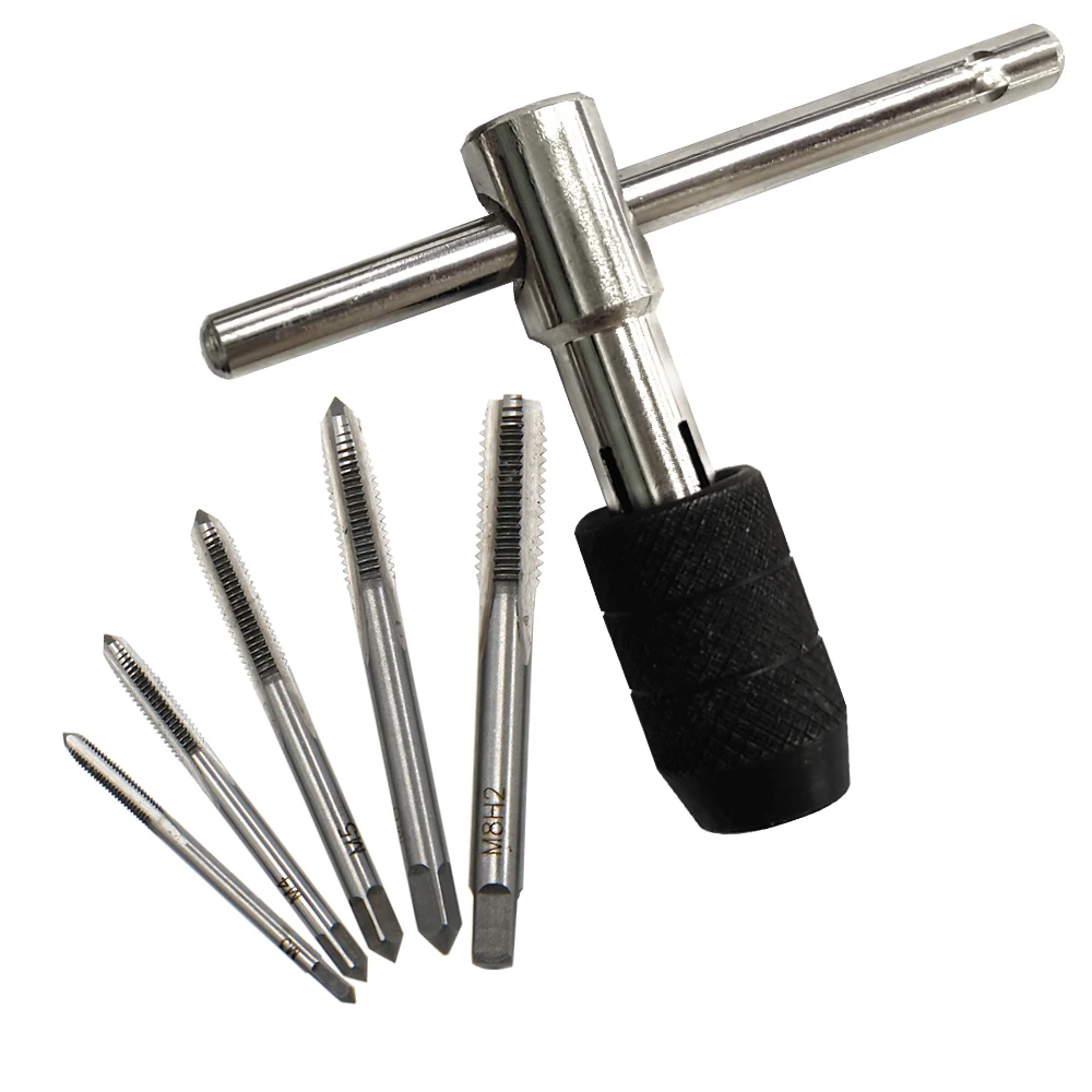 3-6mm T-shaped Tap Wrench 5pc Hand Tap M3-M8 Tapping Screwdriver Wrench Thread Tapping Hand Tool Set 2030