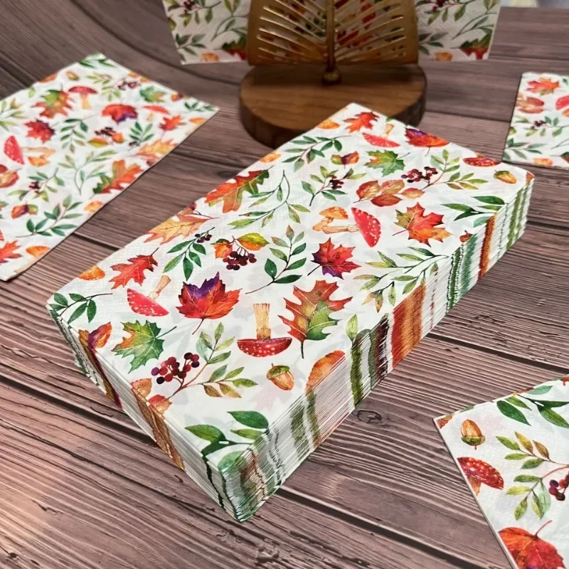 3-Ply Rectangle Thanksgiving Autumn Leaf Mushroom Printed Handkerchiefs Party Printed Tissue 33*40