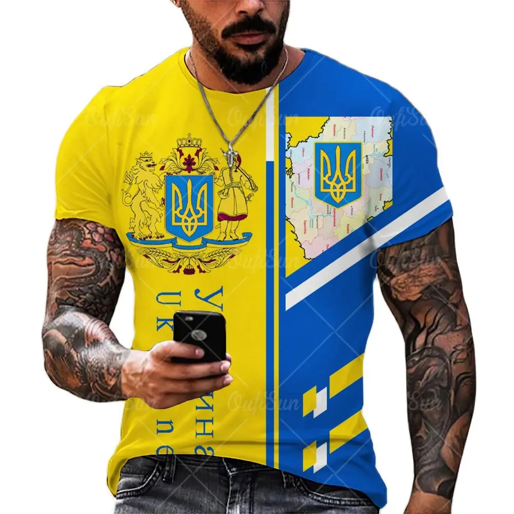 

2022 Hot Selling Ukrainian Flag Men's 3D Printing T-Shirt Summer Fashion Colorful Polyester Crew Neck Casual Oversized Loose Top