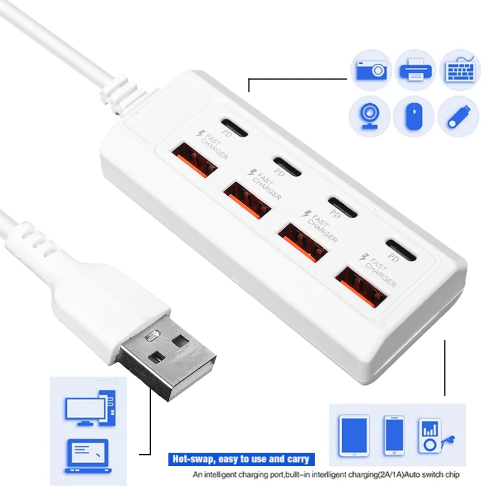 8 In 1 USB Electrical Socket 25W USB TYPE C Power Strip Charger Station Splitter for Tablet Laptop Mobile Phones Fast Charging