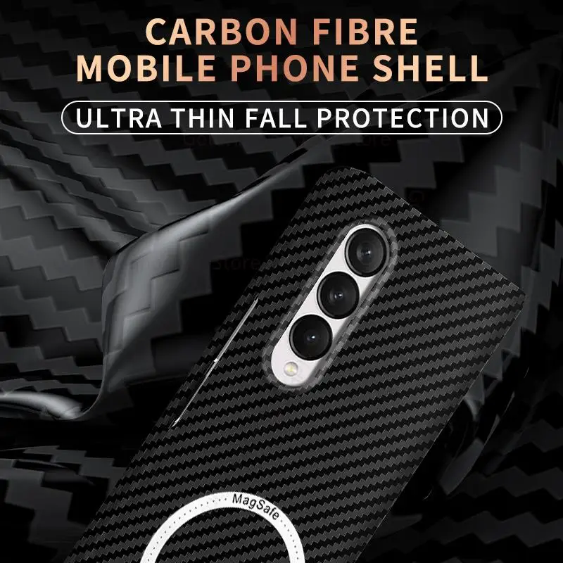For Magsafe Magnetic Wireless Charging Carbon Fiber Texture Case For Samsung Z Fold Galaxy 4 3 5G Matte Thin PC Hard Back Cover