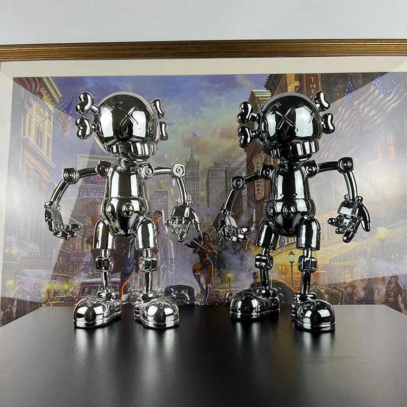 Robot escandinavo moderno, calavera de plata galvanizada, juego de